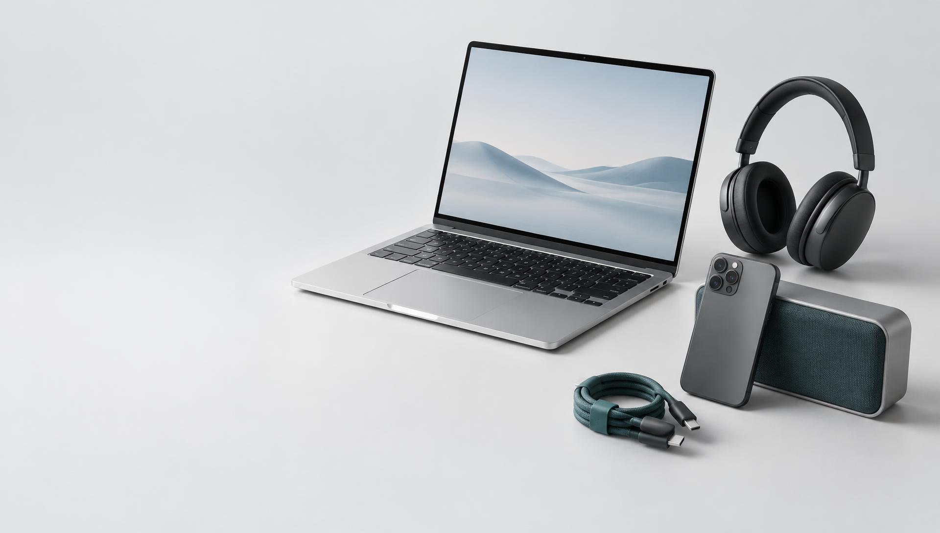 Laptop, koptelefoon, smartphone en elektronica-accessoires